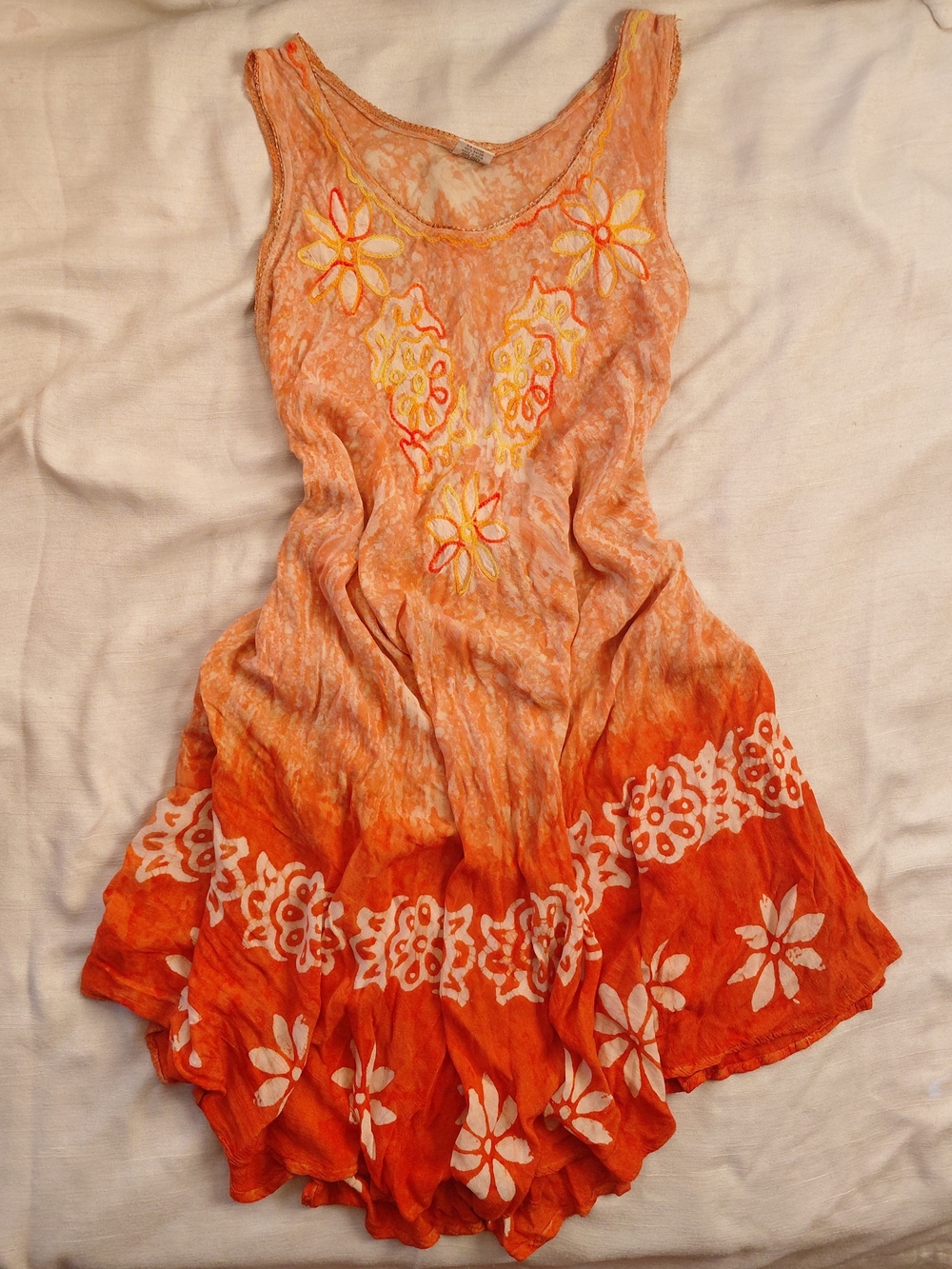 Vintage Shoreline Bohemian Orange 100% Rayon Embroidered Dress S/M